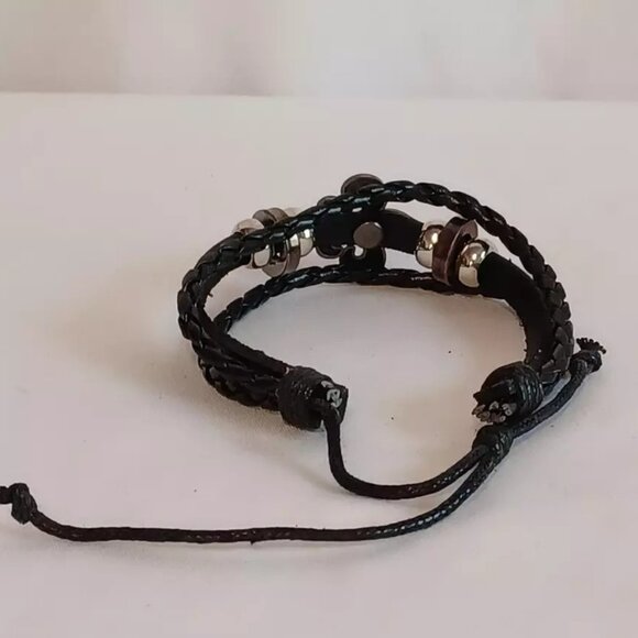 Set of 2 Genuine Leather Bracelets Dualtone Adjustable Black Original Box - Picture 15 of 15